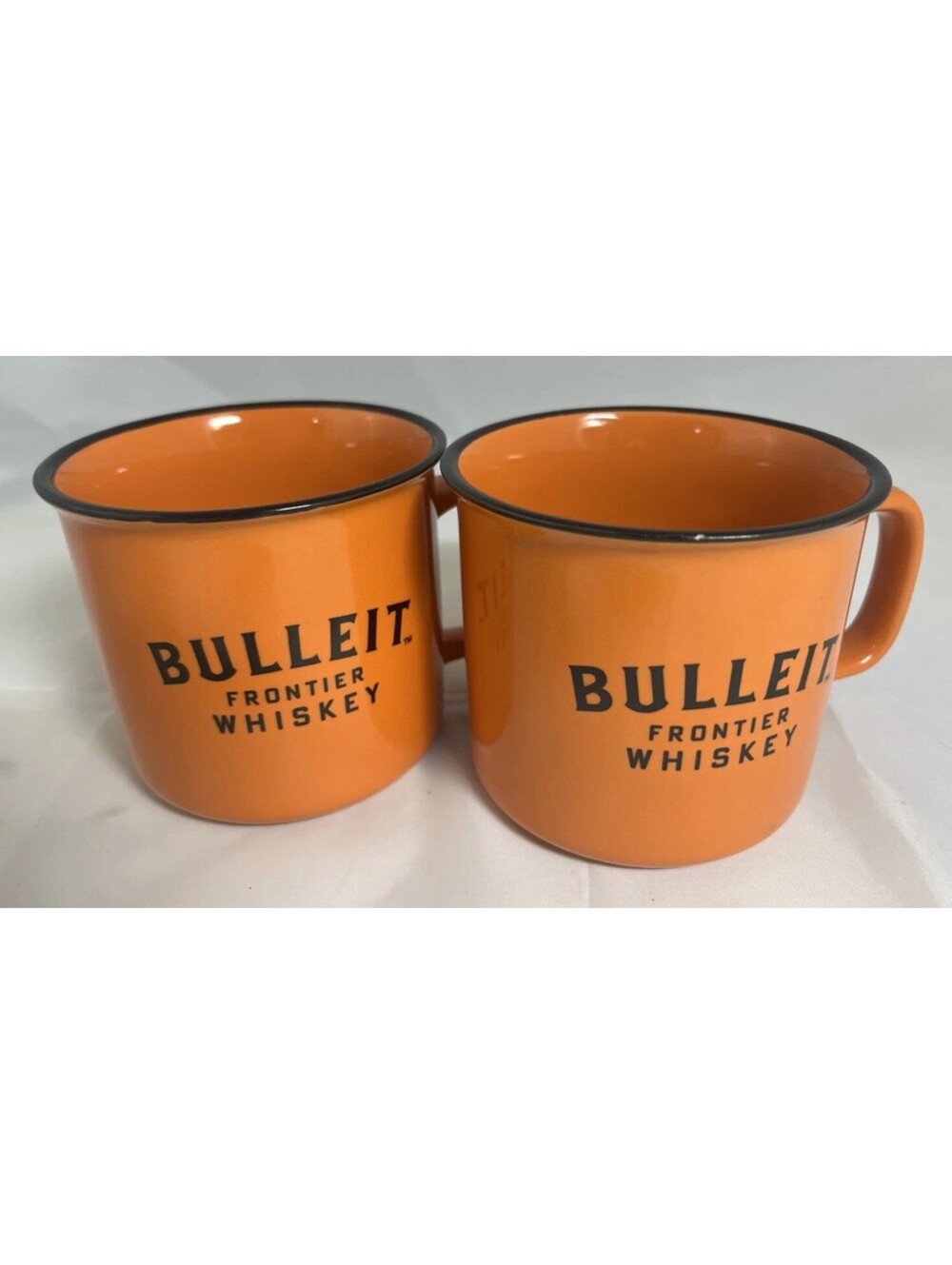 (2) Bulleit Frontier Whiskey Orange Ceramic Campfire Coffee Mug Cup